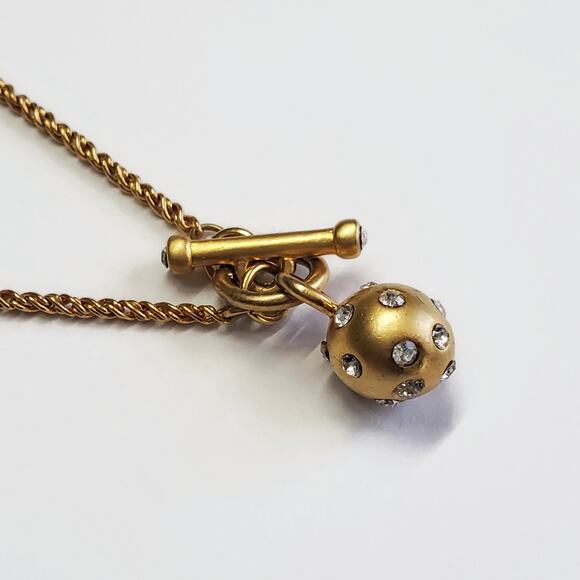 Matte Gold Tone Clear Rhinestone Studded Bead Toggle Necklace 17" - Picture 4 of 6